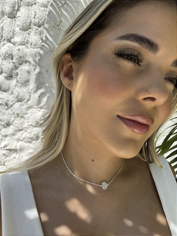 Choker coração branco • folheado a prata