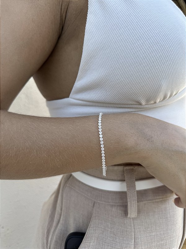 Pulseira riviera redonda • folheado a prata