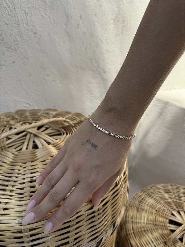 Pulseira riviera redonda folheado a ouro
