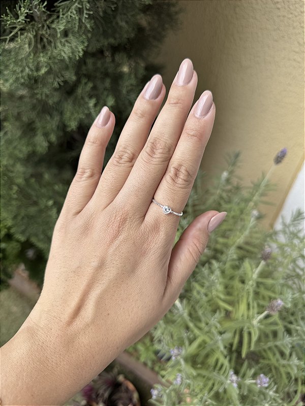 Anel solitário coração • folheado a prata