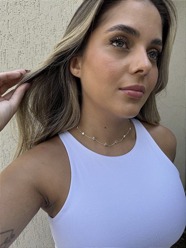 Choker flor abs • folheado a prata