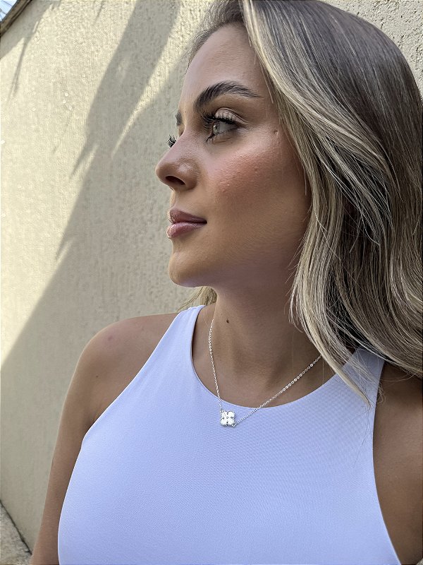 Choker trevo lapidado • folheado a prata