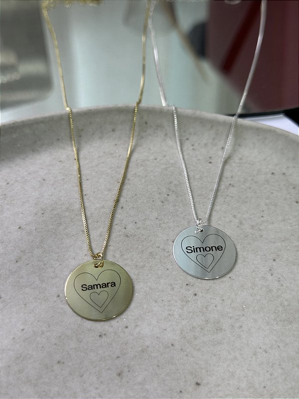 Colar nome 2 corações personalizado • 20mm