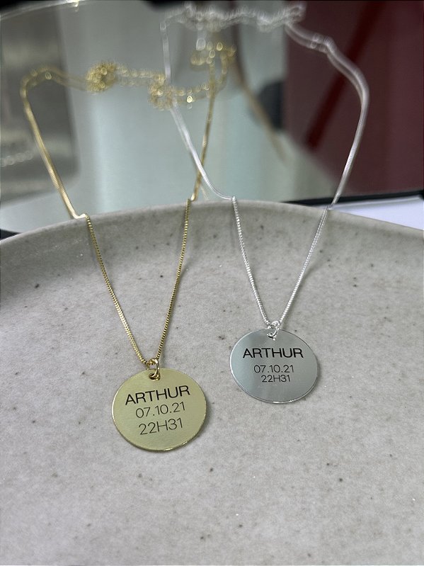 Colar medalha nascimento personalizado • 20mm