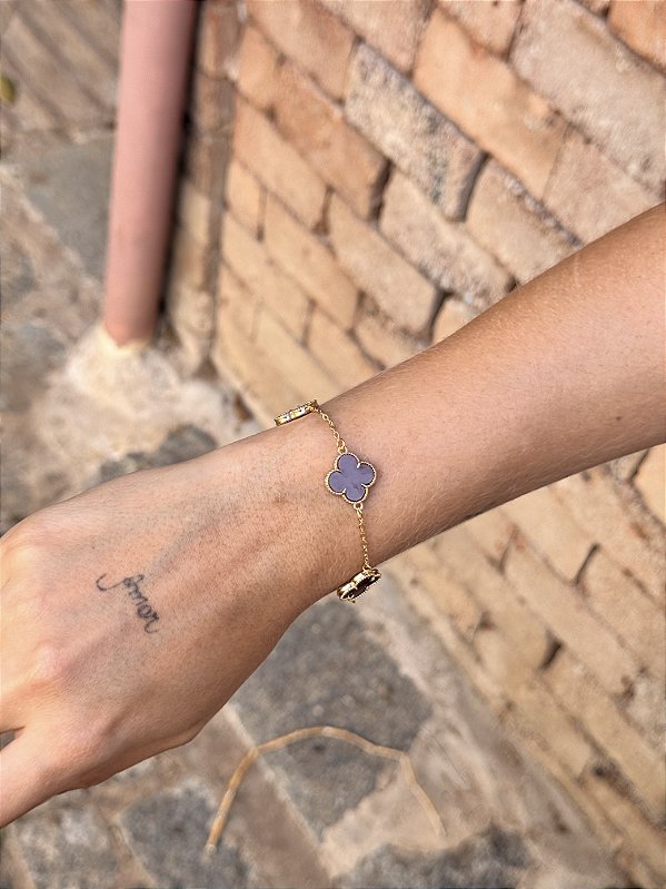 Pulseira trevo marrom GRANDE • folheado a ouro