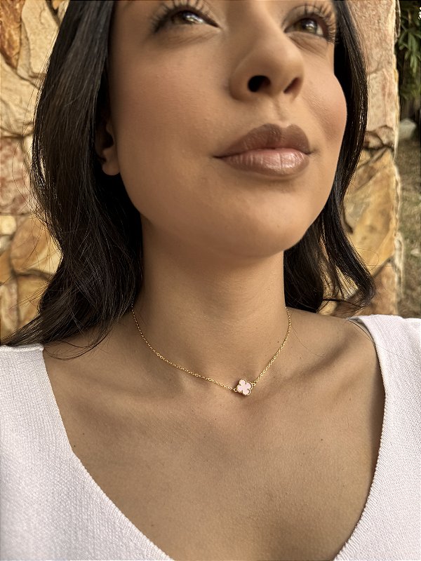 Choker 1 trevo rosa • folheado a ouro