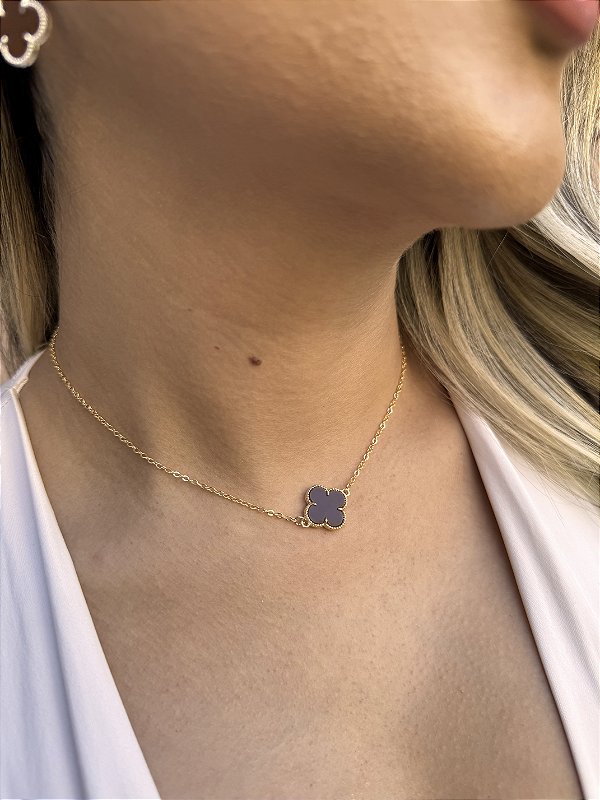 Choker 1 trevo marrom GRANDE • folheado a ouro