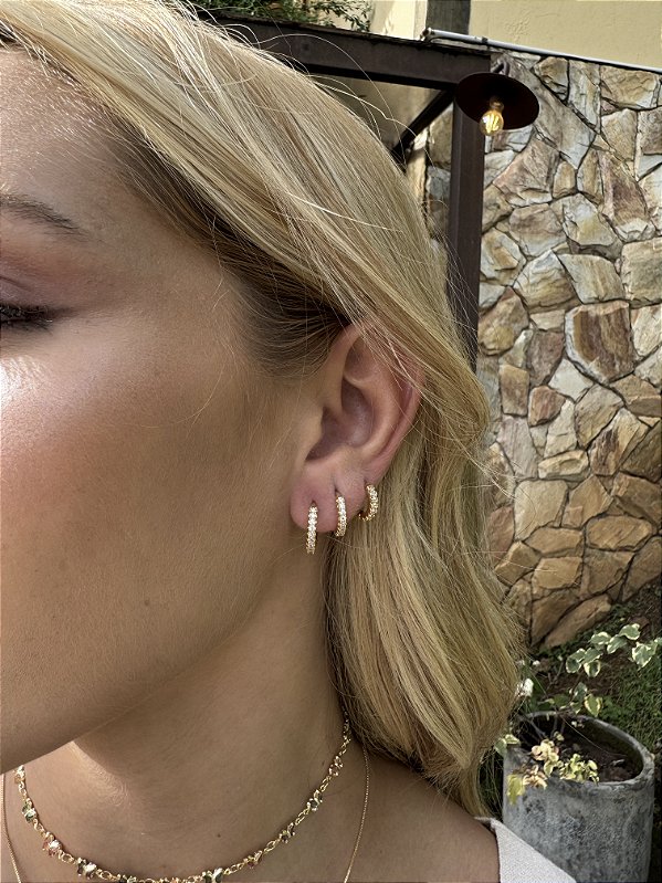 Trio argolas zircônia • folheado a ouro