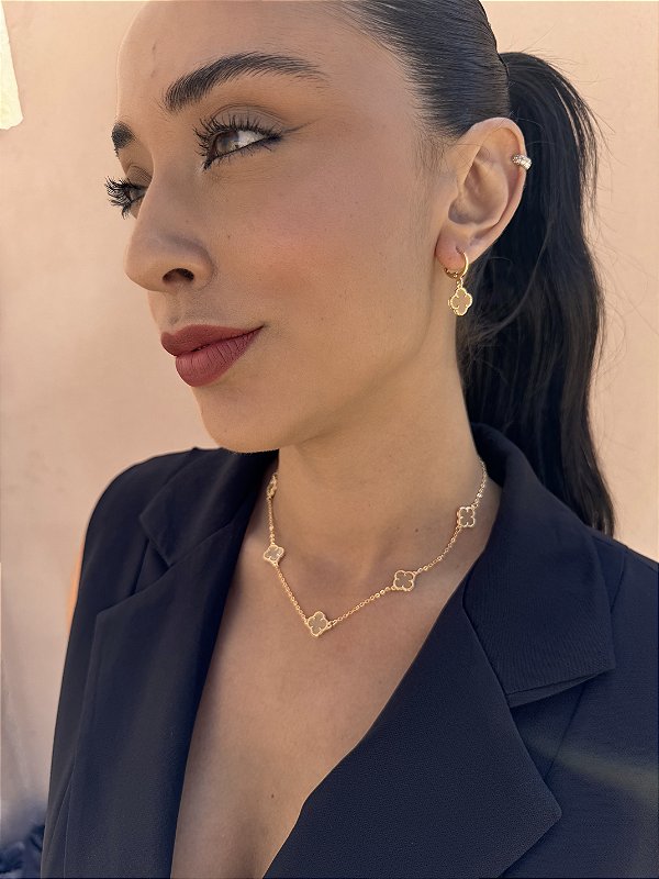 Choker 5 trevo Nude • folheado a ouro