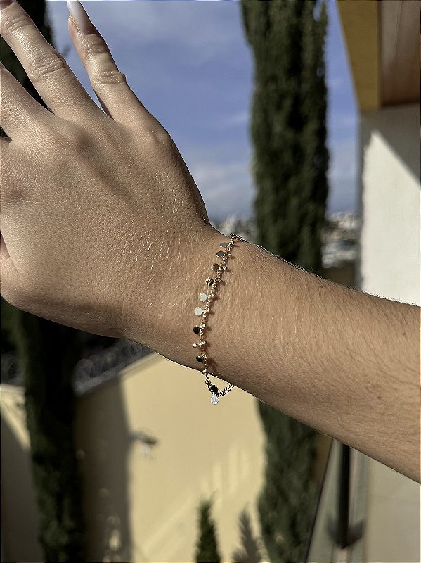 Pulseira medalha rendada • folheado a ouro