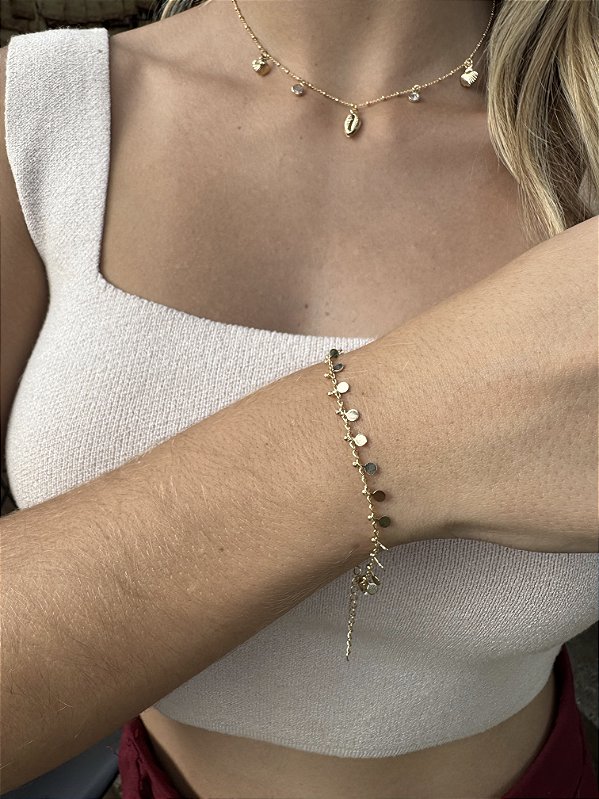 Pulseira medalha rendada • folheado a ouro