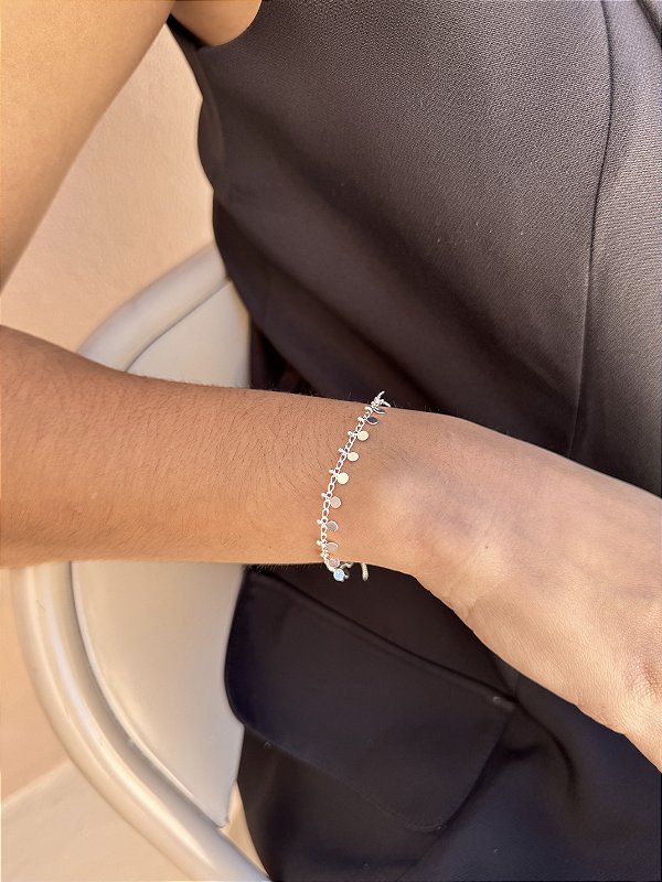 Pulseira medalhas rendada • folheado a prata