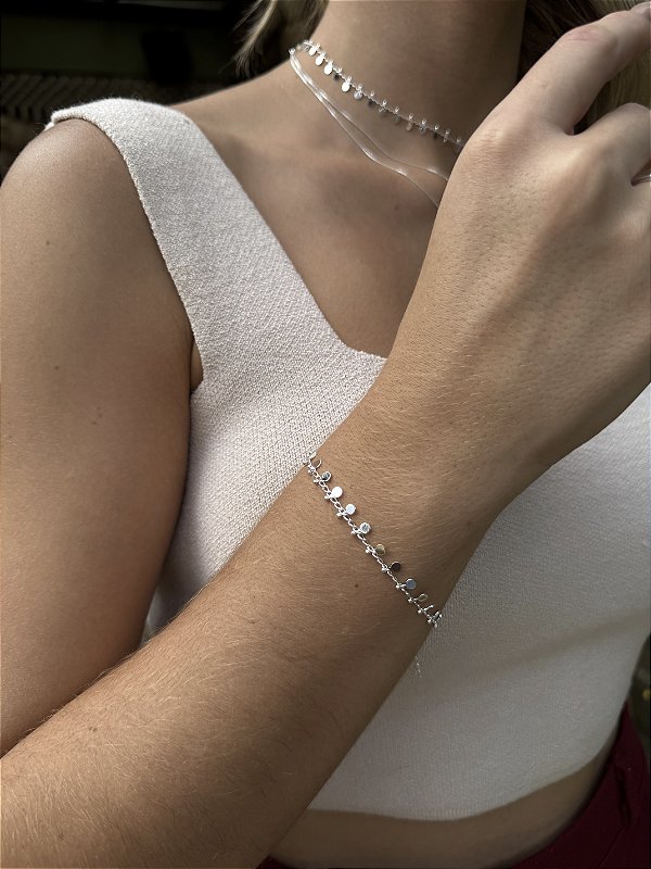 Pulseira medalhas rendada • folheado a prata