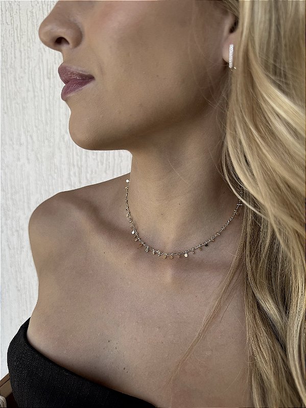 Choker medalhas rendada • folheado a ouro