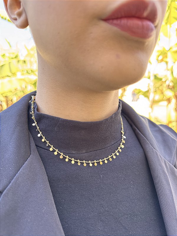 Choker medalhas rendada • folheado a ouro