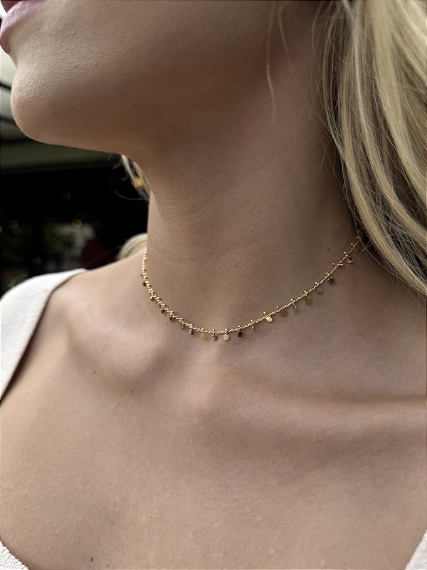 Choker medalhas rendada • folheado a ouro