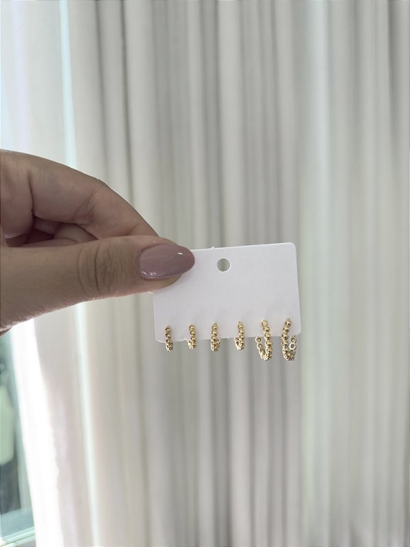 Trio argolas bolinhas • folheado a ouro