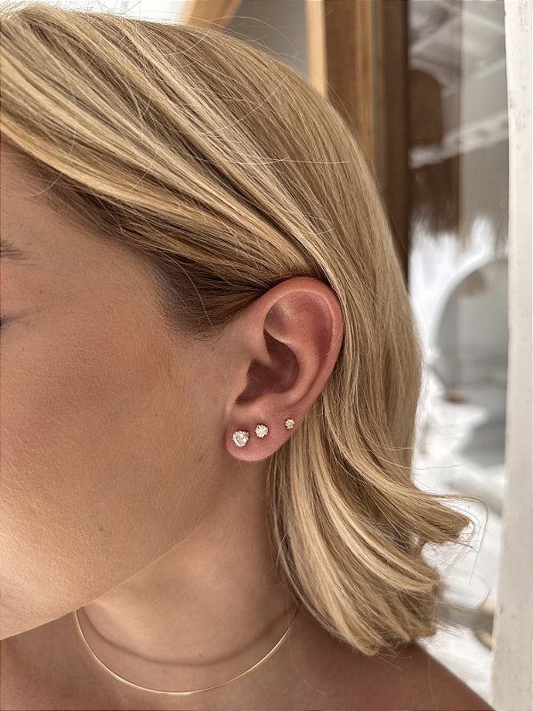 Trio coração zircônia • folheado a ouro