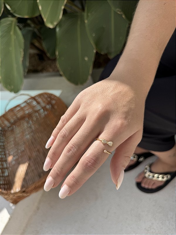 Anel lacinho zircônia • folheado a ouro