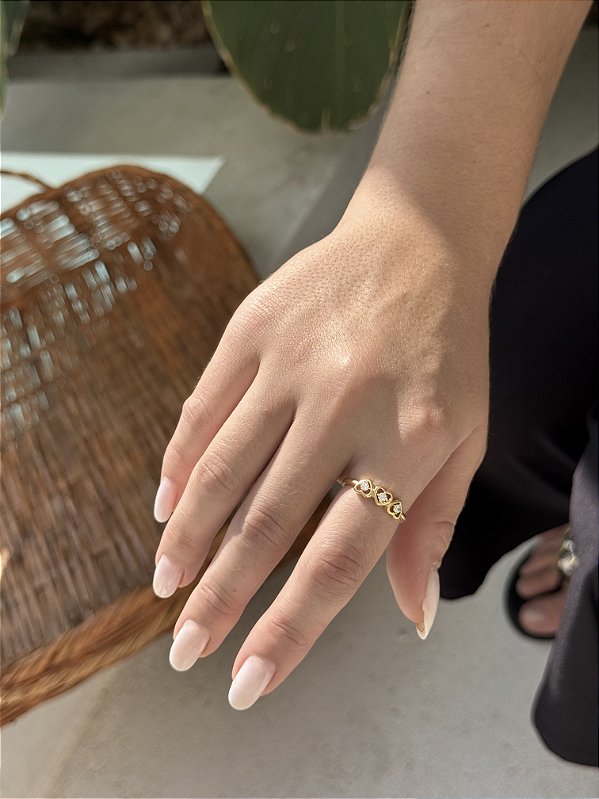 Anel 3 corações • folheado a ouro