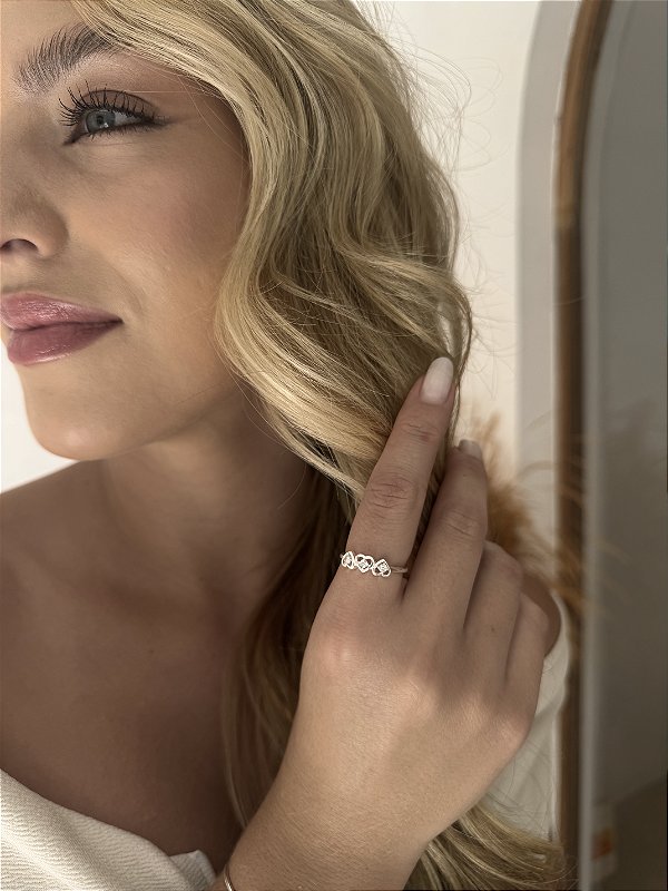 Anel 3 corações • folheado a prata