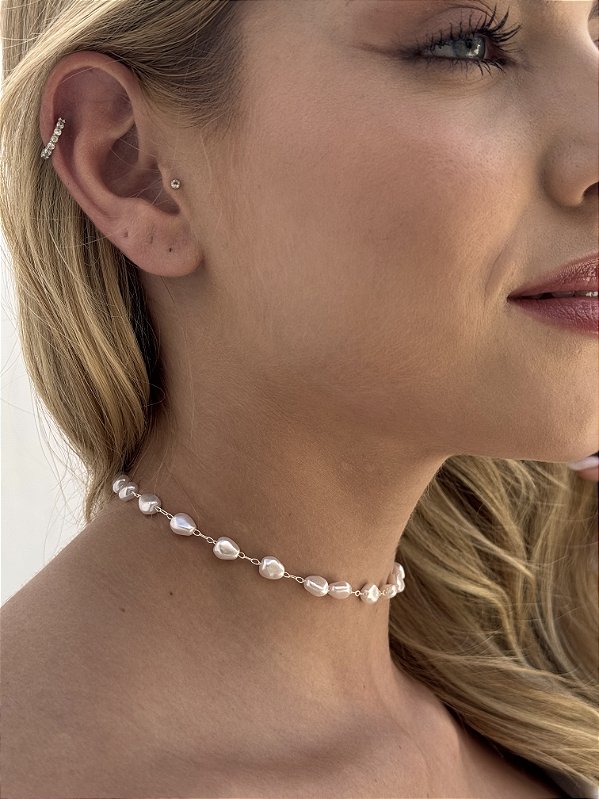 Choker pérola marroquina • folheado a prata