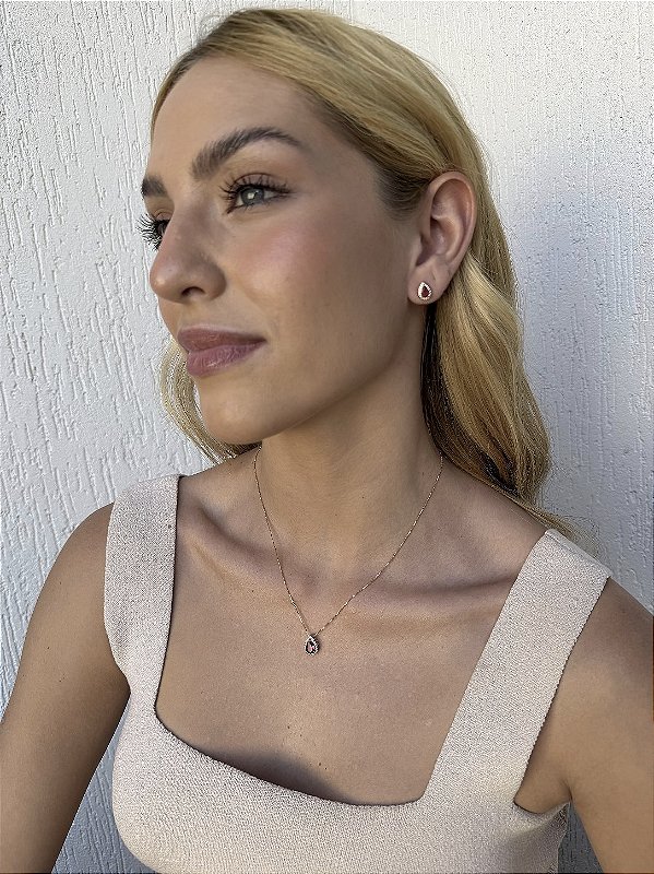 Conjunto gota pink • folheado a ouro