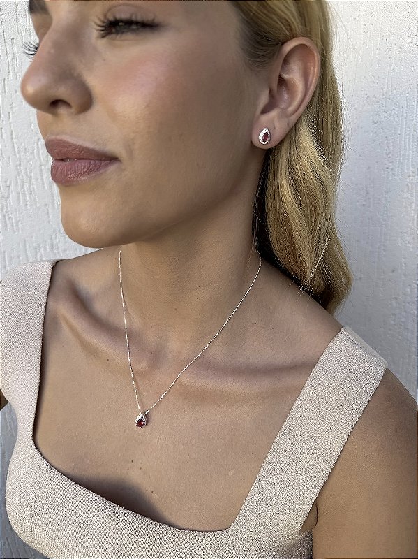 Conjunto gota pink • folheado a prata