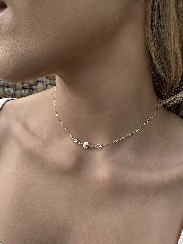 Choker estrela concha • folheado a ouro