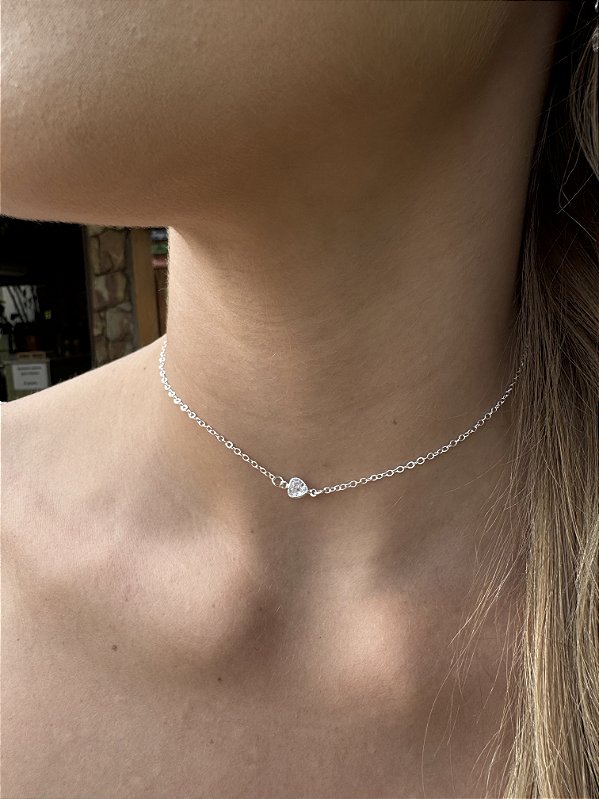 Choker coração ponto de luz • folheado a prata