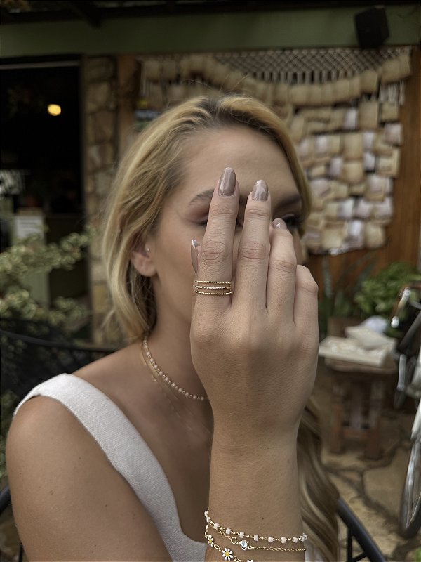 Anel fios zircônia • folheado a ouro