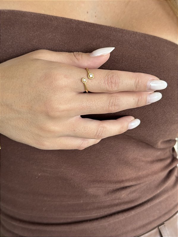 Anel solitário duplo • folheado a ouro