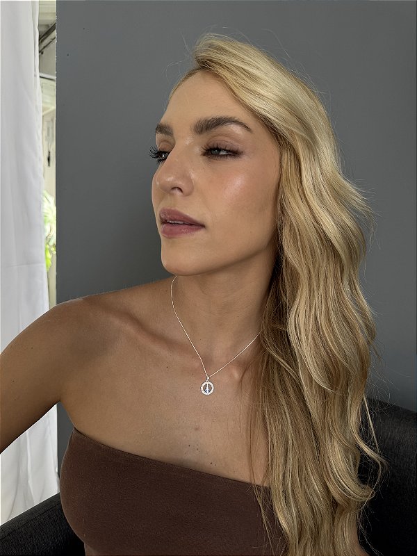 Colar Santa redonda azul • folheado a prata