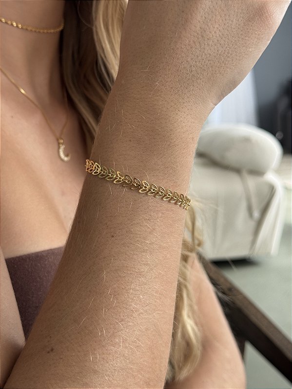 Pulseira folha • folheado a ouro