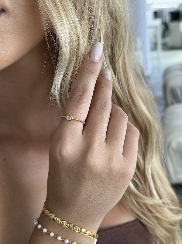 Anel solitário coração • folheado a ouro