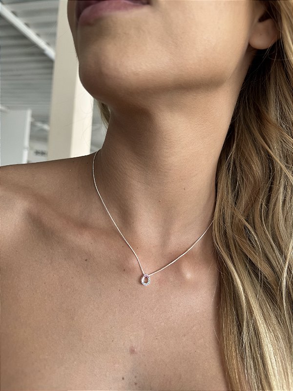 Colar gota vazada color • folheado a prata
