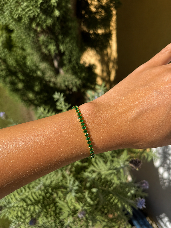 Pulseira navete verde • folheado a ouro