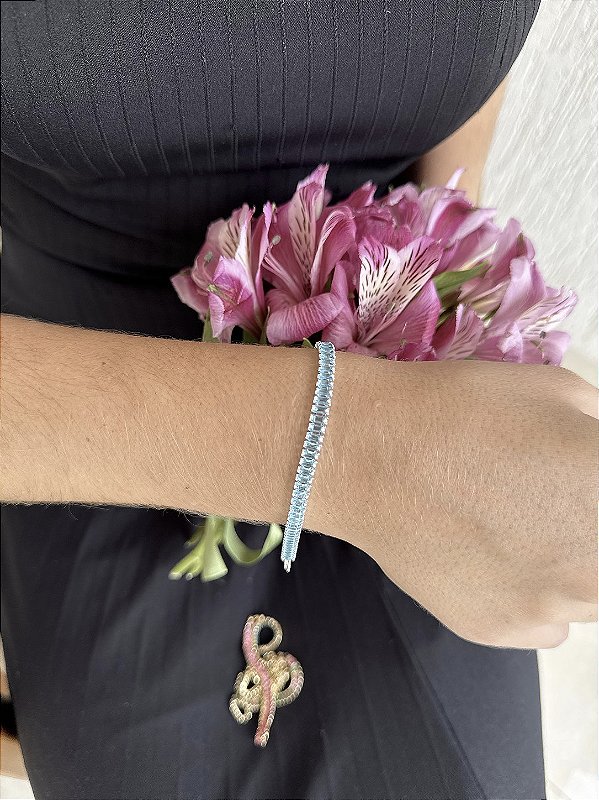Pulseira baguete azul • folheado a prata