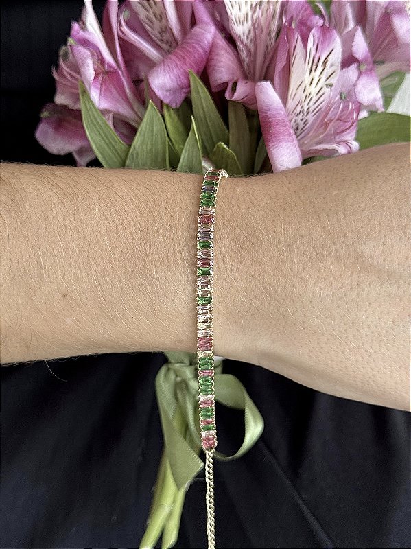 Pulseira baguete color • folheado a ouro