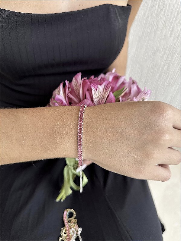 Pulseira baguete pink • folheado a prata