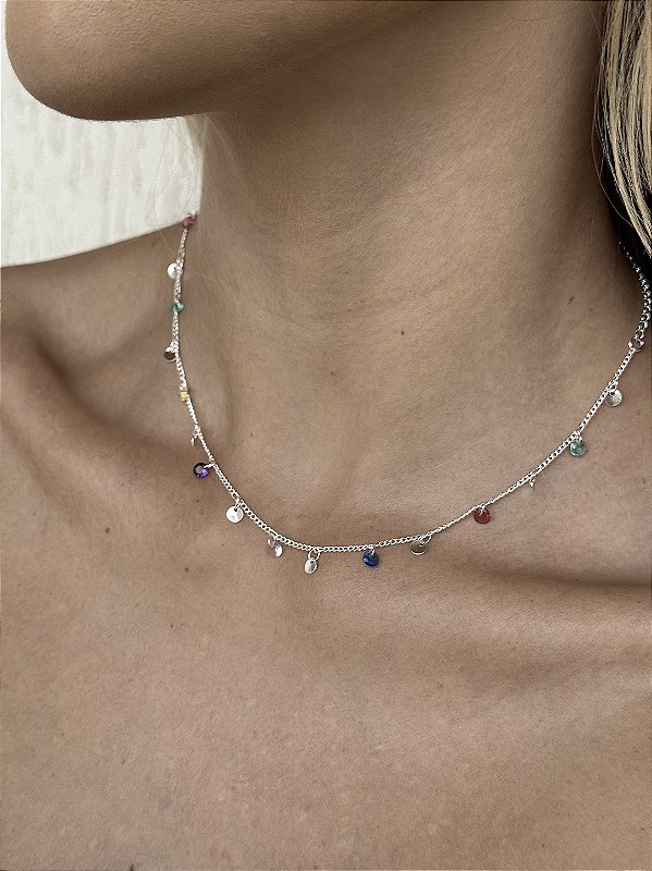 Choker moedas color • folheado a prata