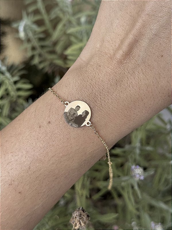 Pulseira foto personalizada • folheado a ouro