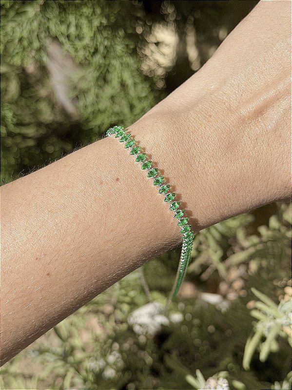 Pulseira navete verde • folheado a prata