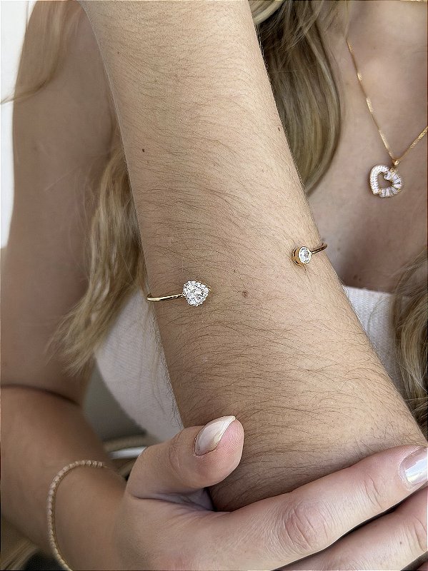 Bracelete coração zircônia • folheado a ouro