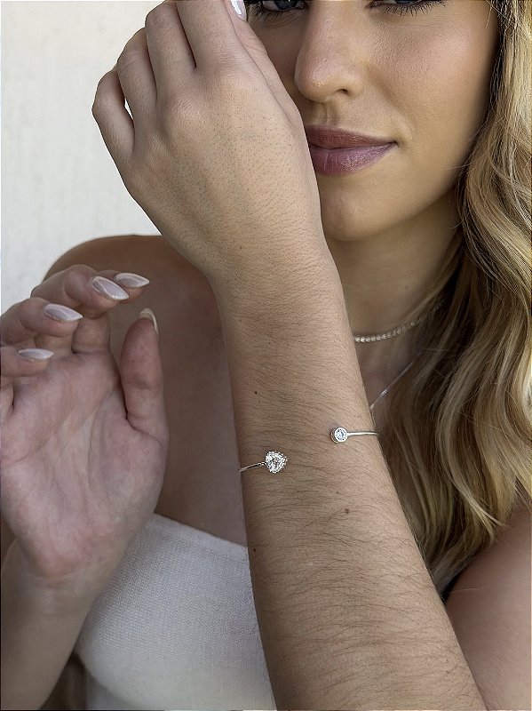 Bracelete coração zircônia • folheado a prata