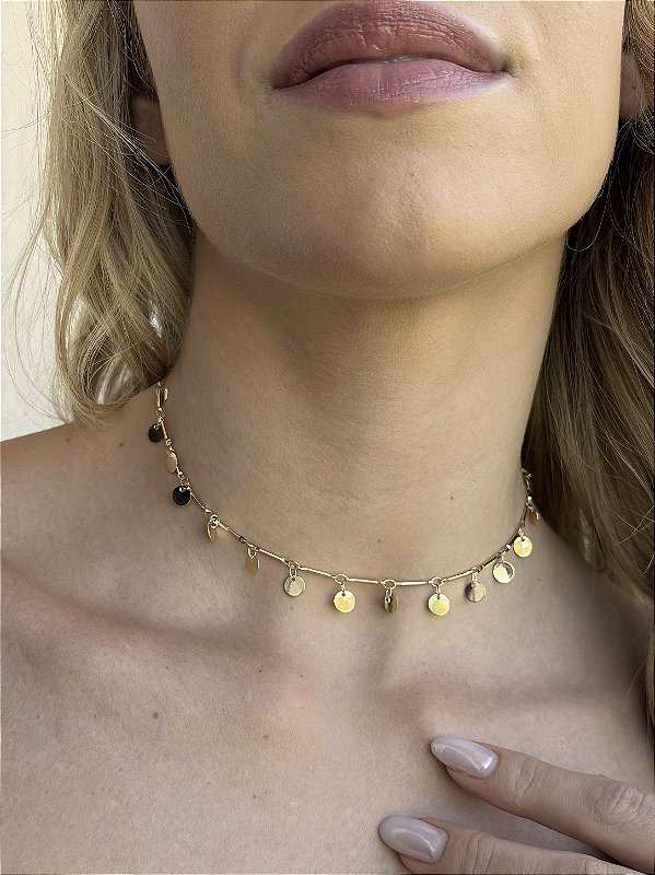 Choker medalha lisa • folheado a ouro