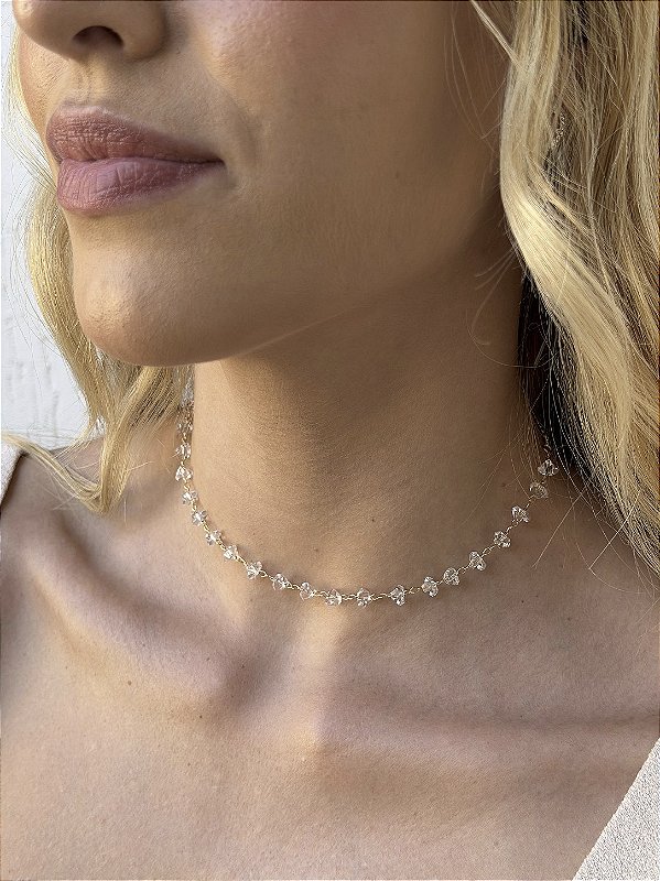 Choker pedras cristal • folheado a ouro