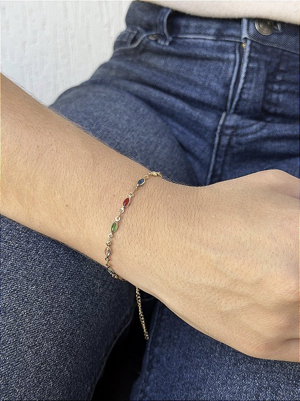 Pulseira pedra oval • folheado a ouro