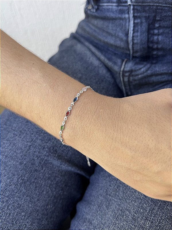 Pulseira pedra oval • folheado a prata