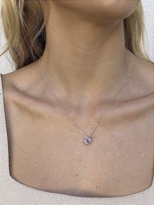 Colar pedra rose cut • folheado a prata